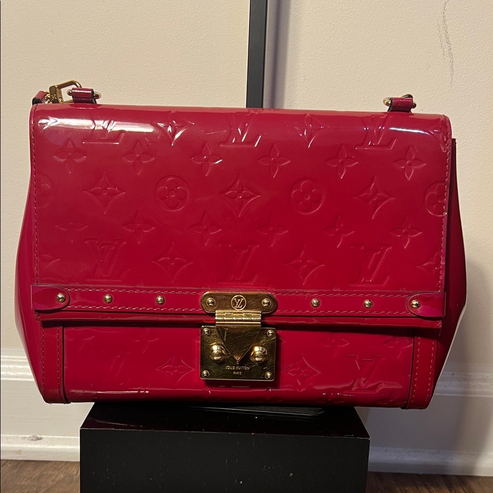 Louis Vuitton Cherry Red Patent Vernis Shoulder Bag with Gold Hardware and COA